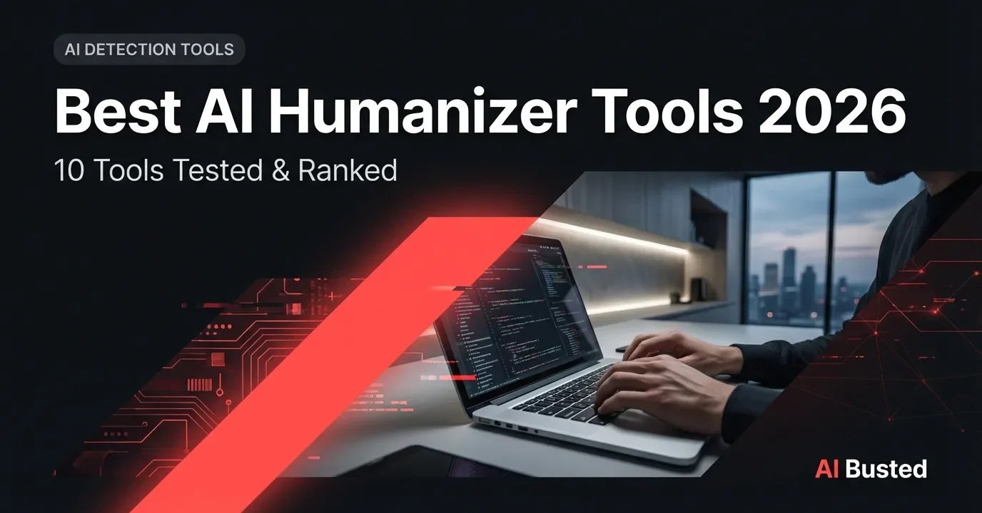 Best AI humanizer tools 2026 — collage of three tool interfaces with branded text overlay in AI Busted brand colors