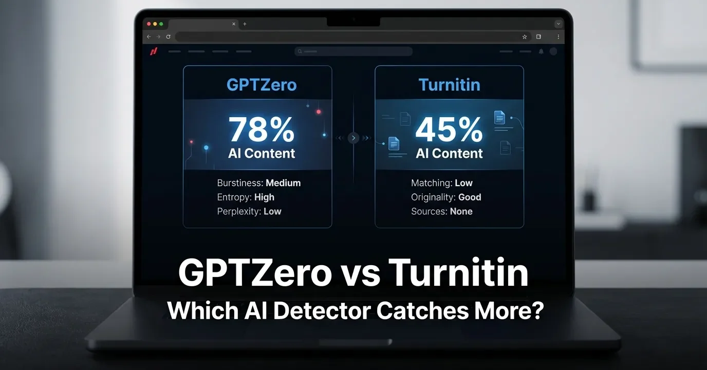 GPTZero and Turnitin comparison shown side by side on laptop screens during an AI detector review