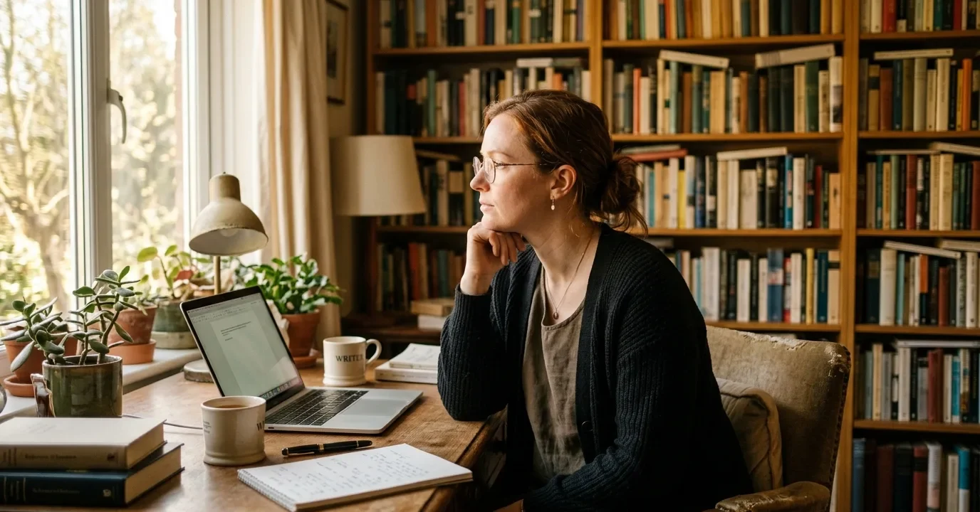 Content creator working thoughtfully on making AI writing more authentic and natural