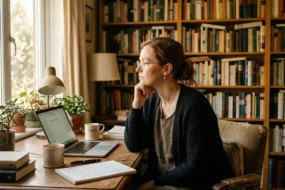 Content creator working thoughtfully on making AI writing more authentic and natural