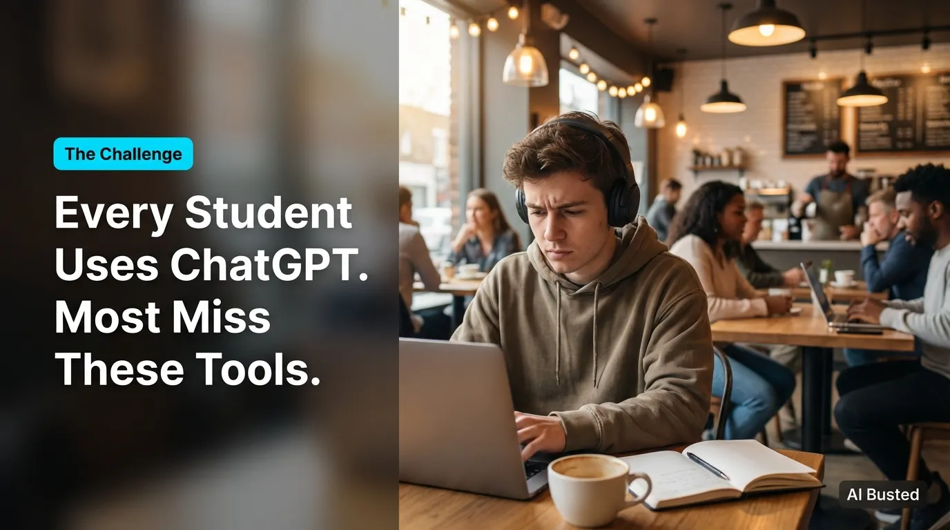 Student using AI tools to study on a laptop in a coffee shop