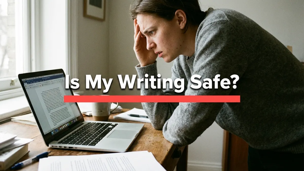 AI detection dashboard overlay on a laptop screen, illustrating how AI detection tools evaluate suspicious text patterns