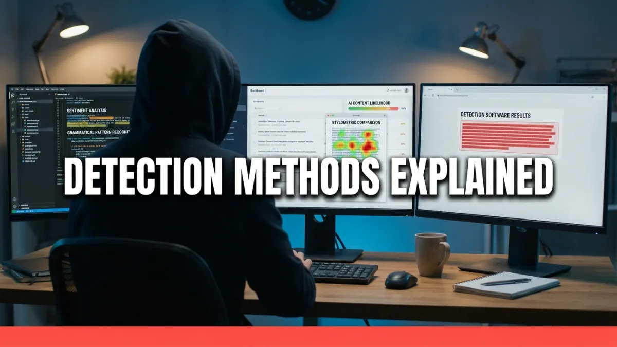 AI detection methods comparison dashboard showing multiple signals and testing results across common detectors