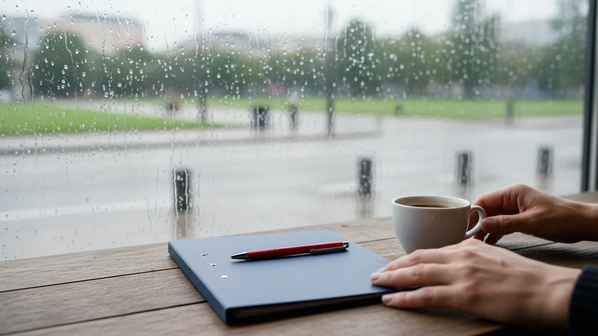 Cafe table with a plain notebook for testing ai detection tools.