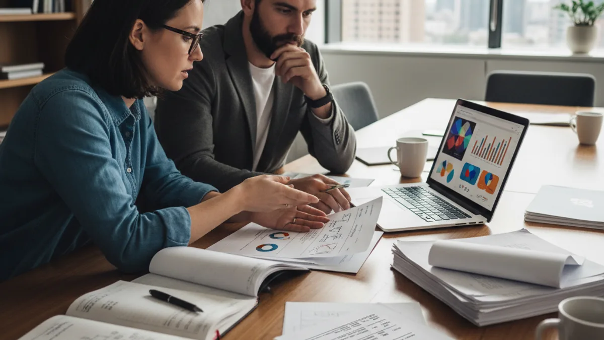 Editor and policy reviewer evaluating detector disagreement and next-step rules with checklist notes and laptop results.