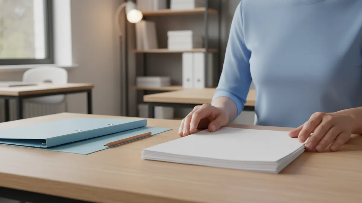 Teacher reviewing blank student papers in a classroom for a best AI detector for teachers article.