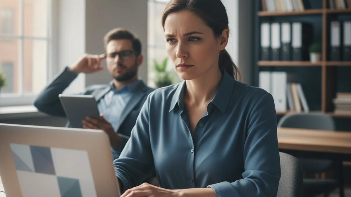 Concerned editor reviewing whether do ai detectors work in a newsroom setting while comparing writing samples on a laptop.