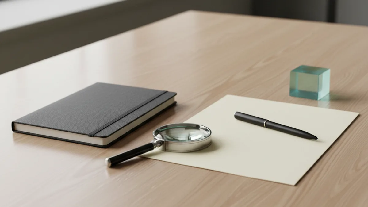 Magnifier over paper and notes showing how to use ai detector score review steps.