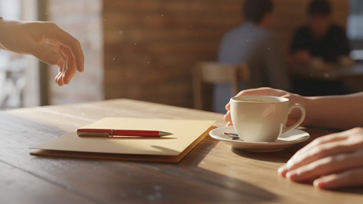 Red pen and coffee beside a plain folder during Sapling AI detector testing