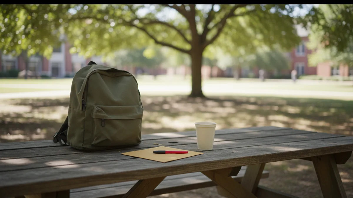 Backpack and study table on campus for Sapling AI detector review prep