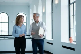 Student and academic advisor discussing a zerogpt review workflow in a bright campus library