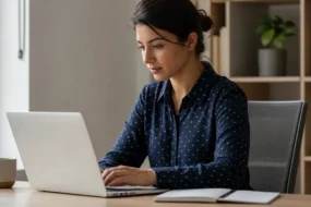 How to use Humanize AI: professional reviewing output on a laptop at a clean modern desk