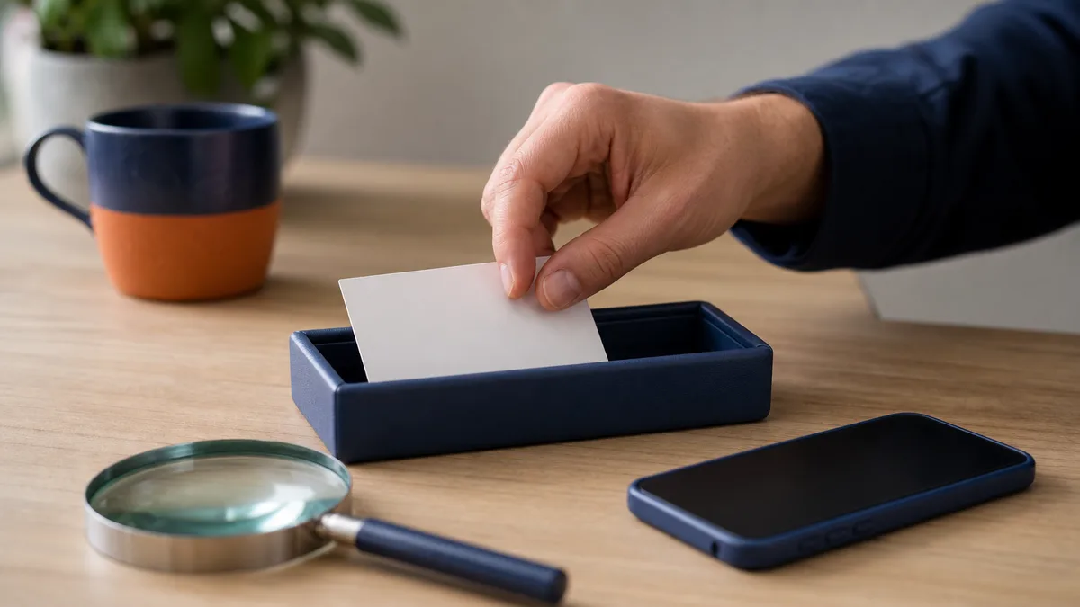 Hand placing a blank card near phone and magnifying glass checks is undetectable ai legit.