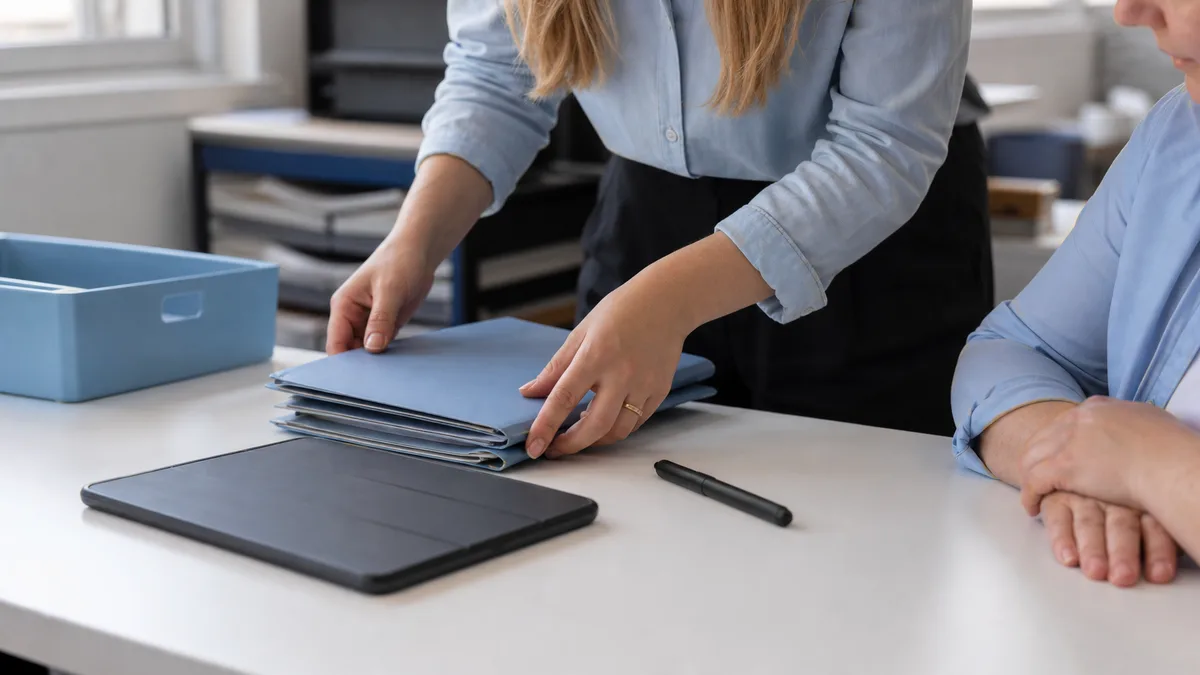 Reviewer organizes blank folders while planning how to use Originality.ai for writing checks.
