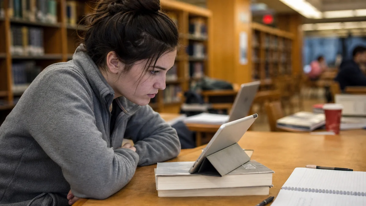 Person analyzing printed documents with a marker on a wooden desk for Sapling AI Detector review research