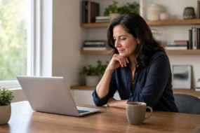 Laptop on a home office desk for Sapling AI Detector review