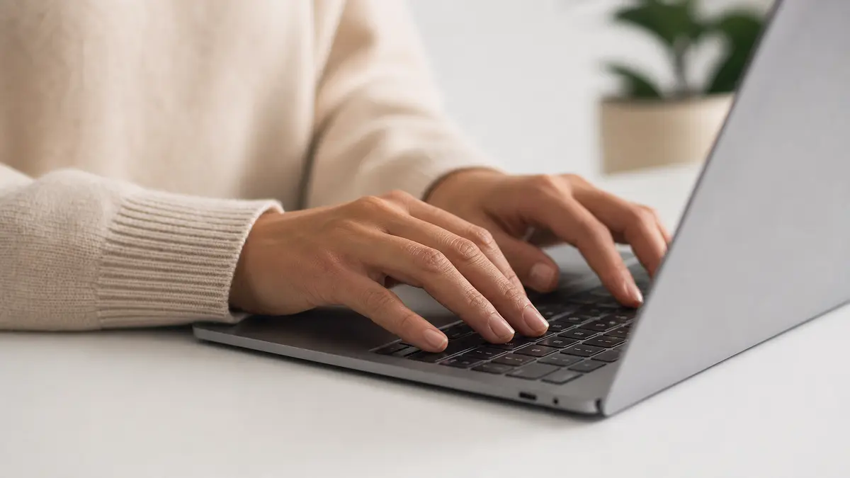 hands typing on laptop while running StealthWriter text through AI humanization
