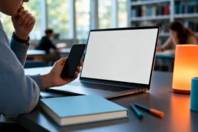 Student comparing blank devices while considering turnitin vs zerogpt AI writing flag risks.