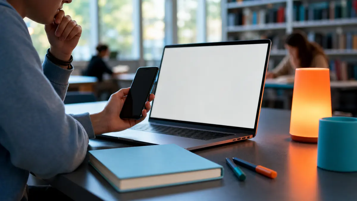 Student comparing blank devices while considering turnitin vs zerogpt AI writing flag risks.
