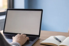 Turnitin AI Writing Report dashboard with sentence-level AI score on a laptop screen