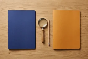 Side-by-side notebooks with a magnifying glass representing ZeroGPT vs GPTZero false positives review.