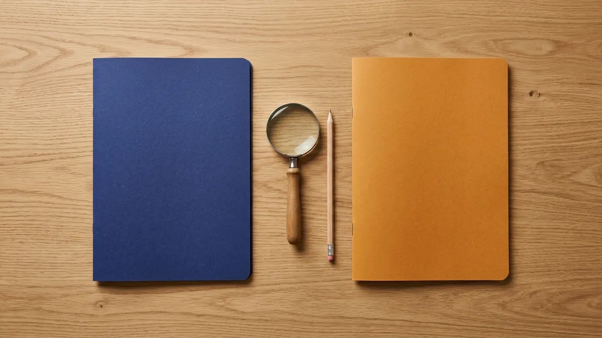 Side-by-side notebooks with a magnifying glass representing ZeroGPT vs GPTZero false positives review.