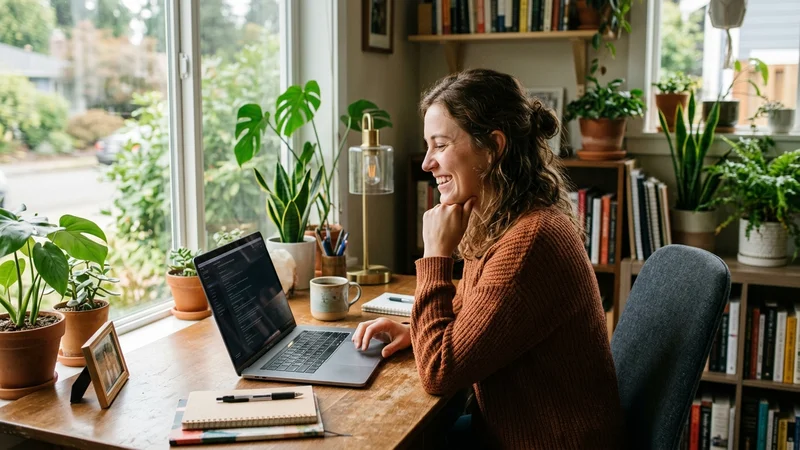 Writer checking AI detection results with relief