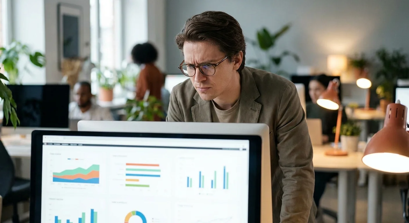 Person reviewing data and analysis scores on a computer screen, illustrating the process of checking AI detection results