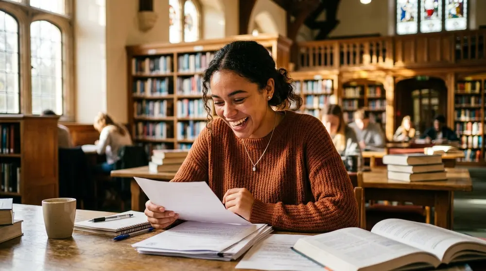 Relieved student confirming their writing passed AI detection verification