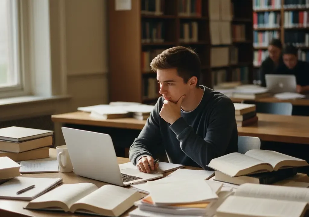 College student reviewing paper for AI detection before Turnitin submission