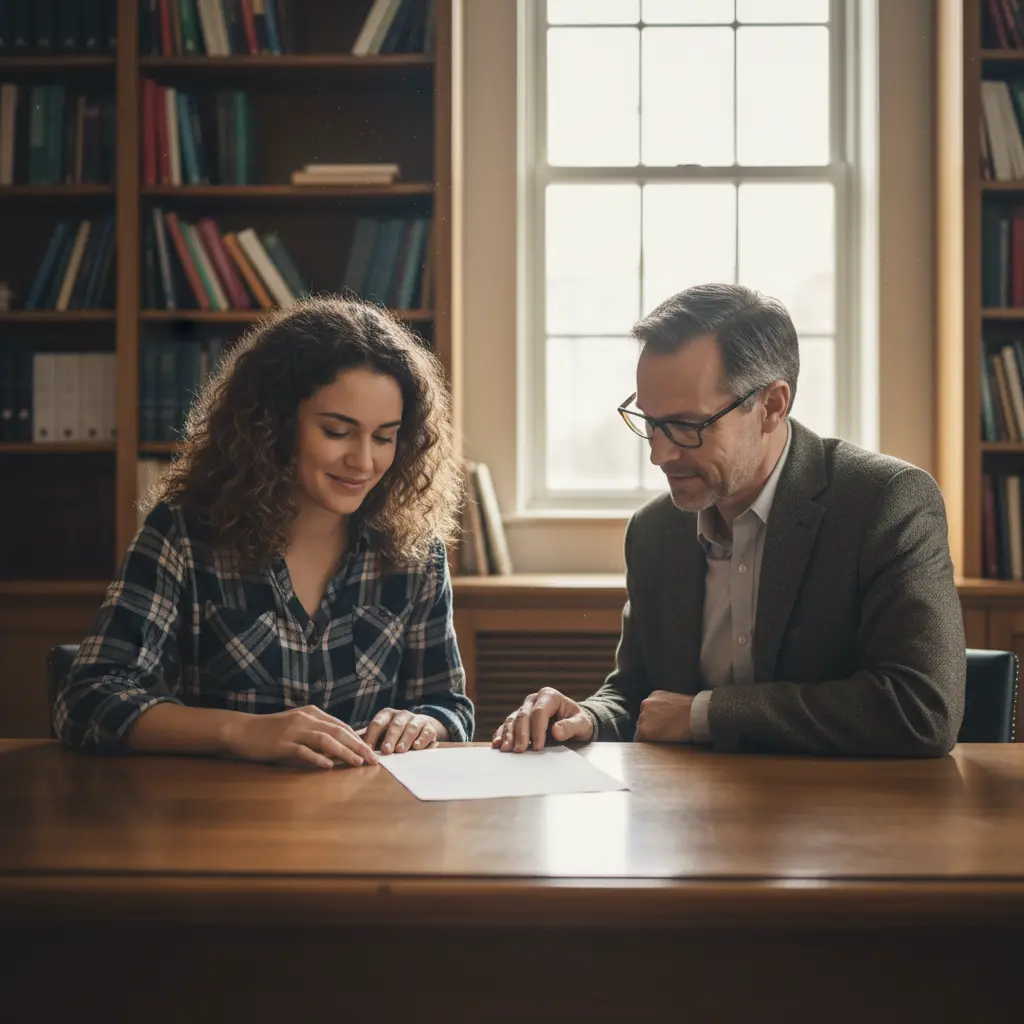 Diverse college student discussing paper with professor about AI detection results