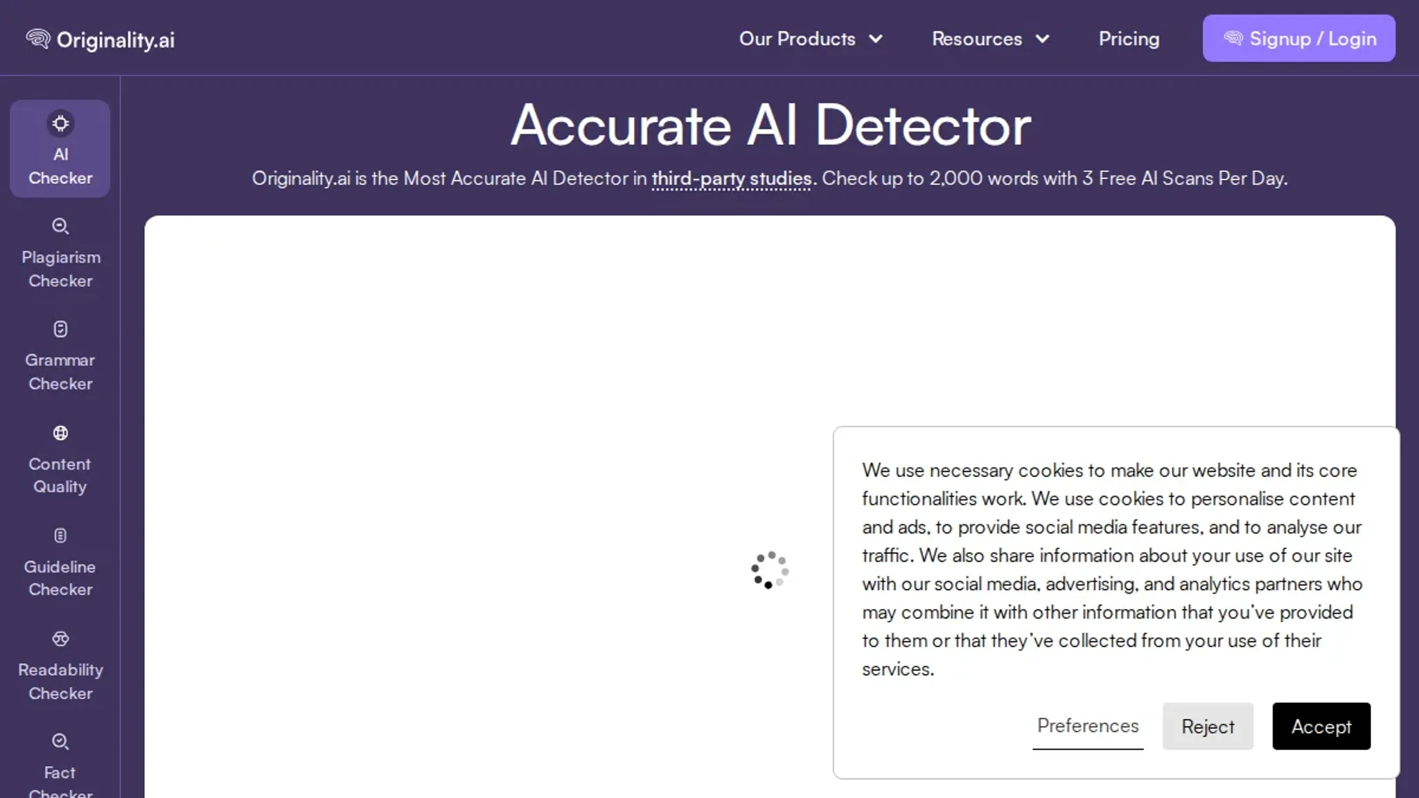 Screenshot of the Originality homepage, captured August 2026