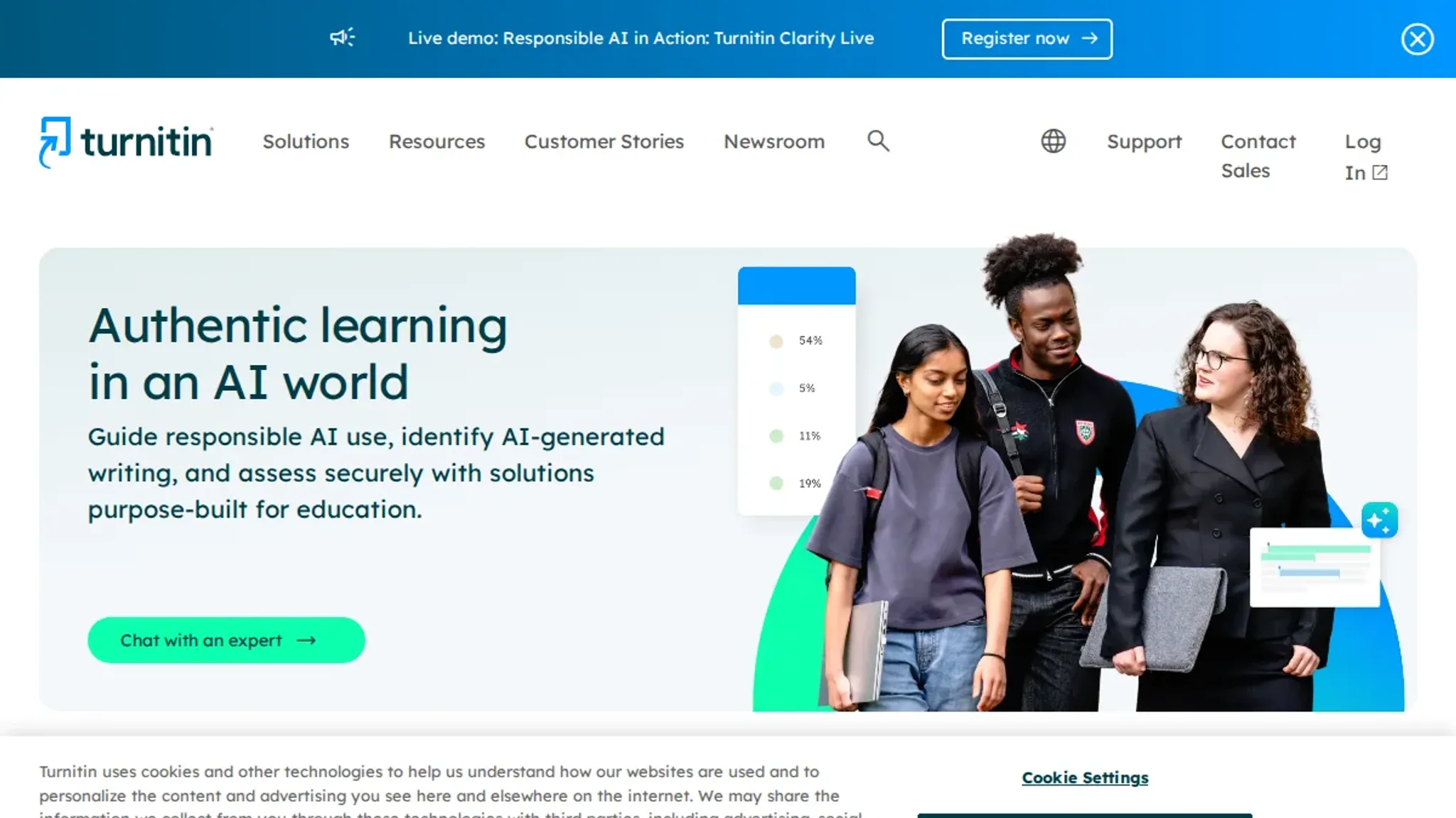 Screenshot of the Turnitin homepage, captured August 2026