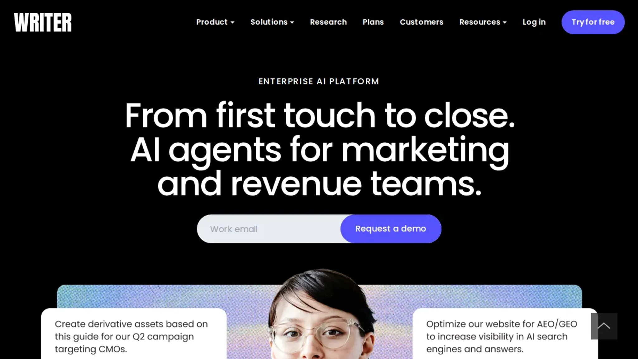 Screenshot of the Writer homepage, captured September 2026