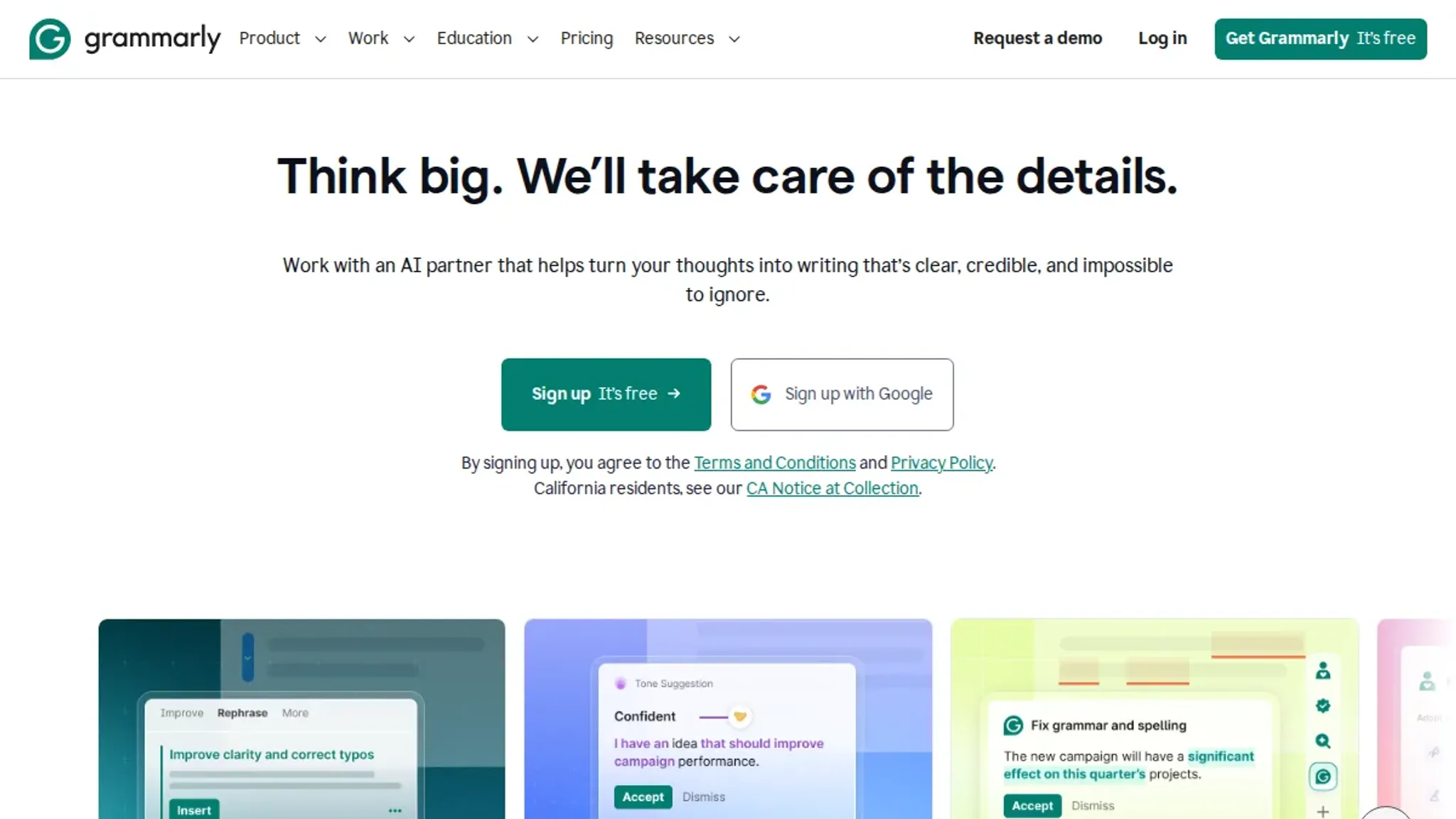 Screenshot of the Grammarly homepage, captured September 2026