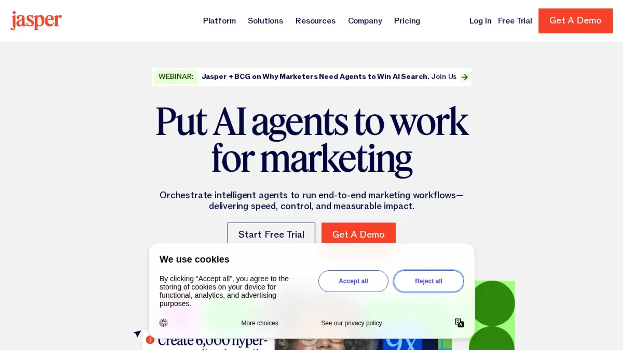 Screenshot of the Jasper homepage, captured September 2026