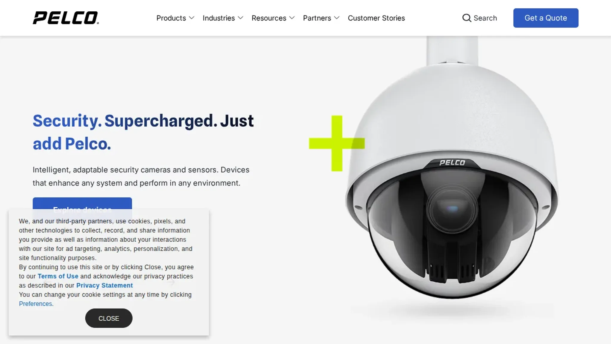 Screenshot of the Pelco homepage, captured September 2026