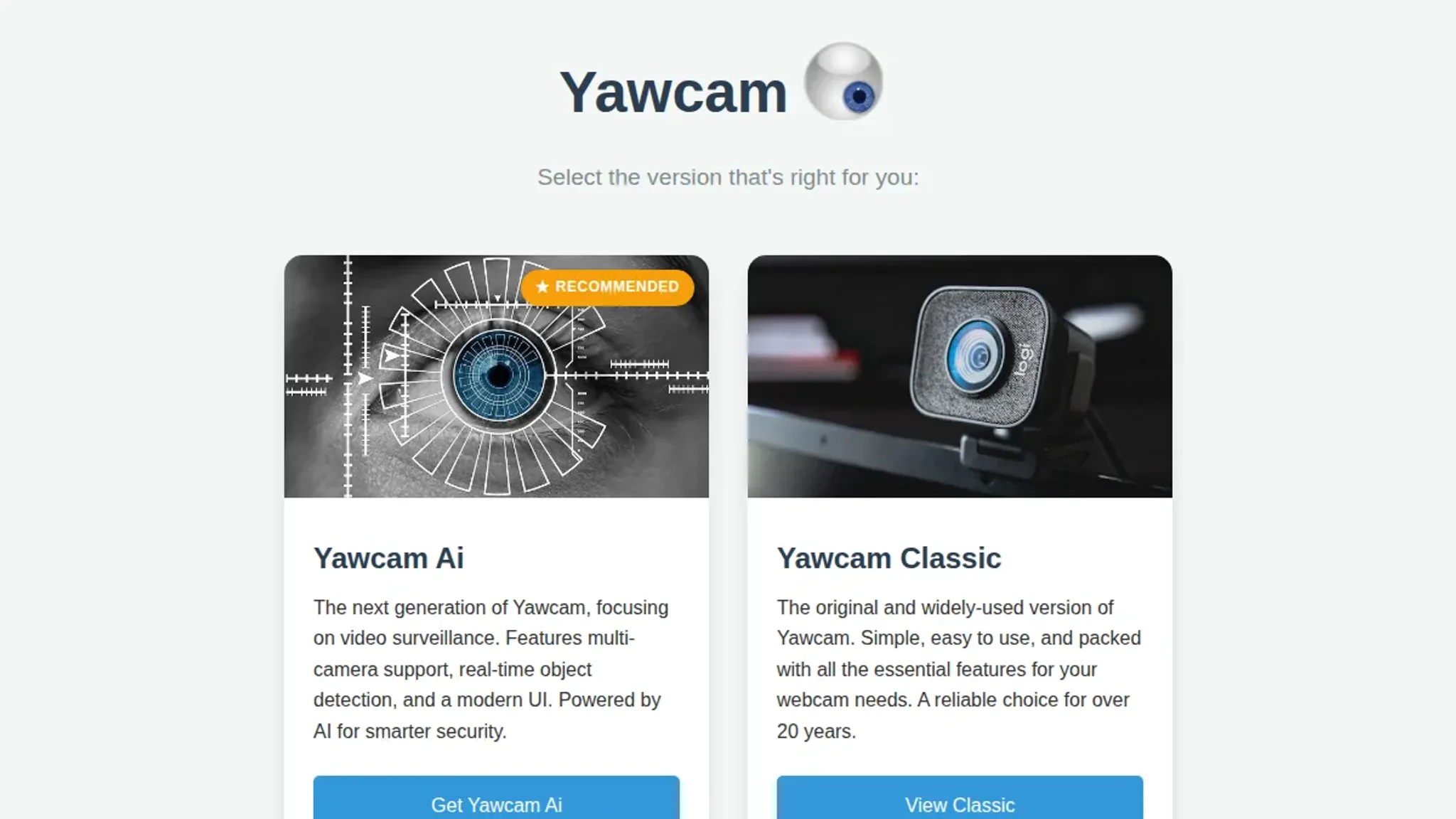 Screenshot of the Yawcam Ai homepage, captured September 2026