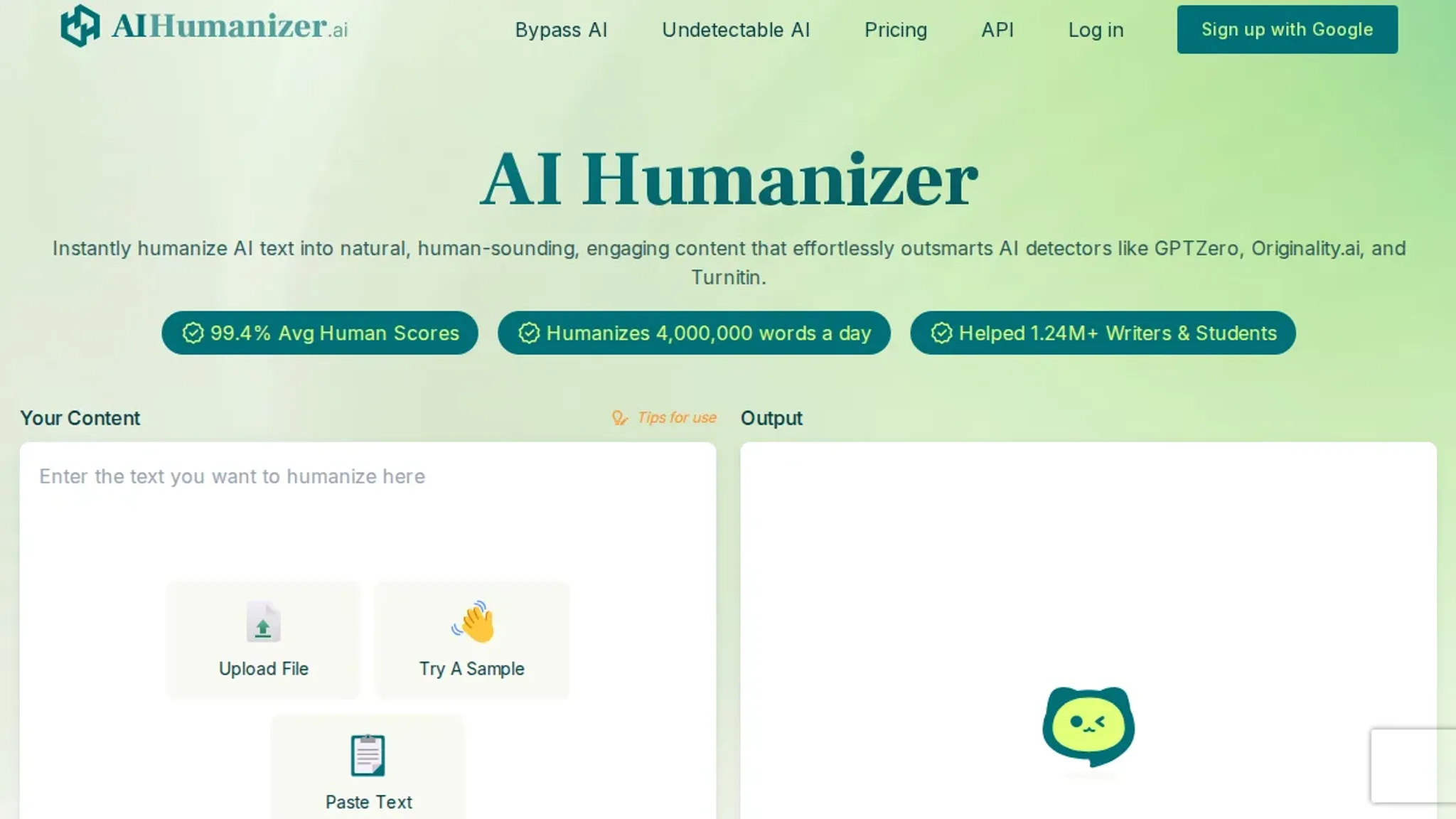 Screenshot of the Aihumanizer homepage, captured October 2026