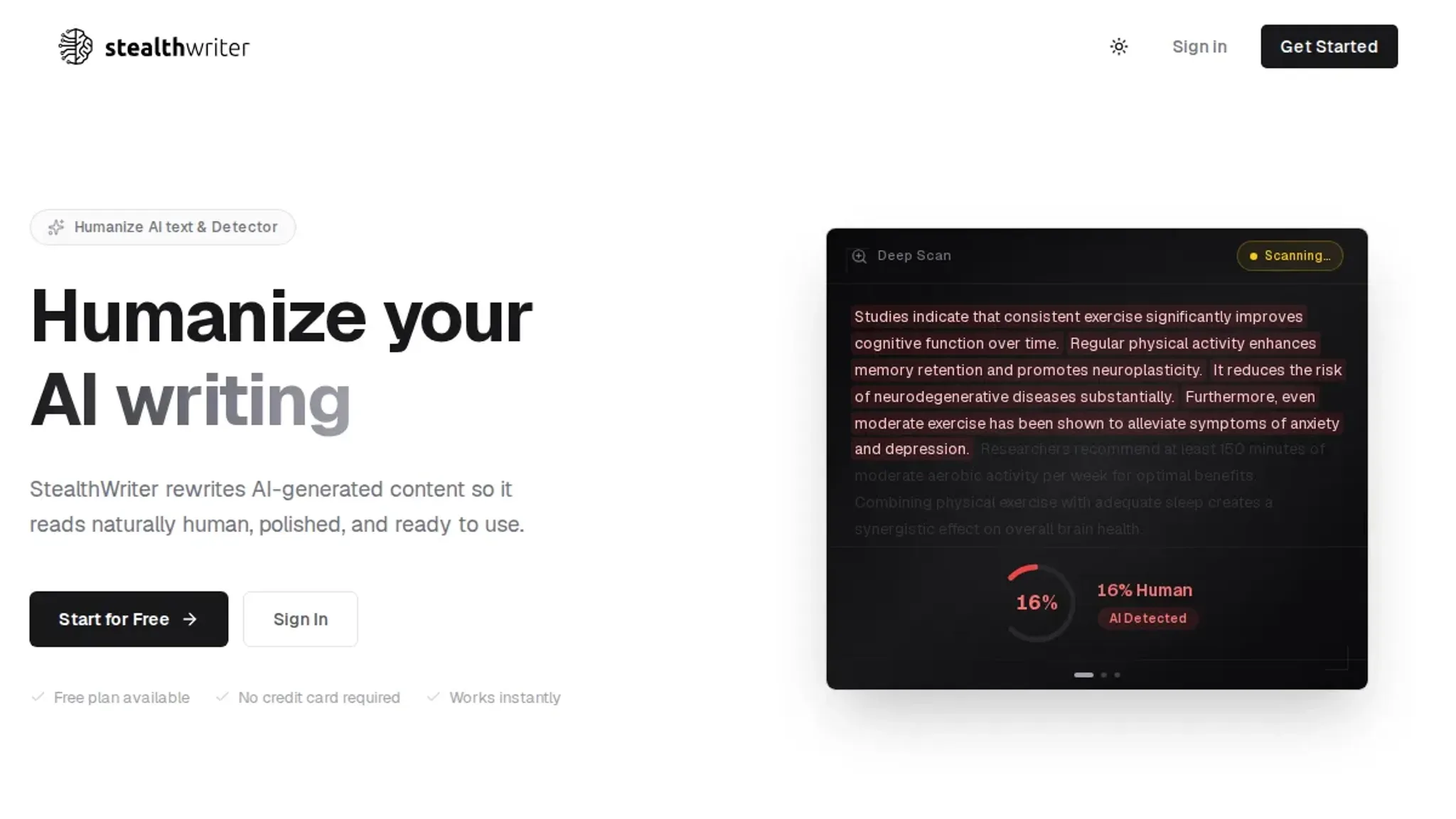 Screenshot of the StealthWriter homepage, captured September 2026